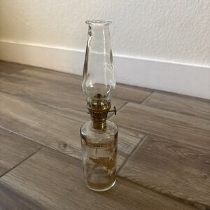 Vintage 50s Foster Forbes Glass Hurricane Oil Lamp Gold American Eagle Shield